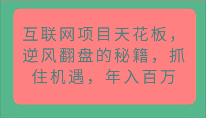 互联网项目天花板，逆风翻盘的秘籍，抓住机遇，年入百万-Xiaobei云