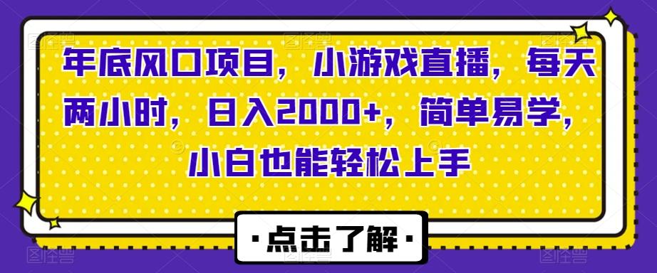 年底风口项目，小游戏直播，每天两小时，日入2000+，简单易学，小白也能轻松上手-Xiaobei云