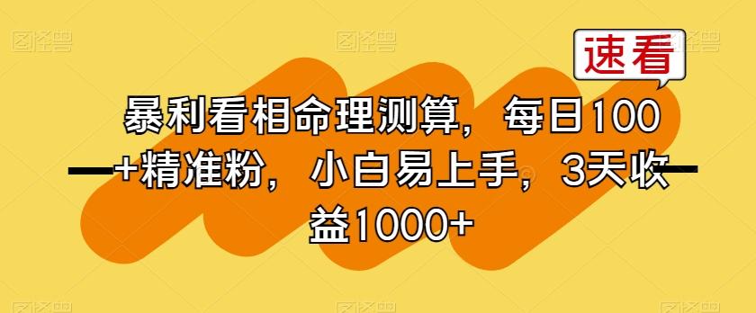 暴利看相命理测算，每日100+精准粉，小白易上手，3天收益1000+【揭秘】-Xiaobei云