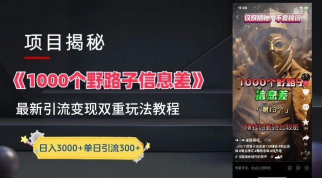 一千个野路子信息差最新玩法教程-变现+引流的玩法具体拆解【揭秘】-Xiaobei云