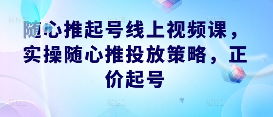 随心推起号线上视频课，实操随心推投放策略，正价起号-Xiaobei云