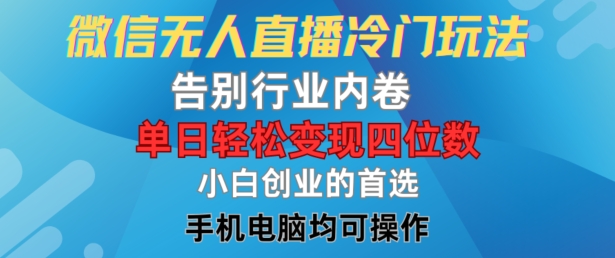 微信无人直播冷门玩法，告别行业内卷，单日轻松变现四位数，小白的创业首选【揭秘】-Xiaobei云