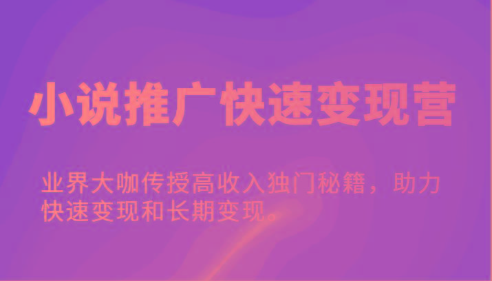 小说推广快速变现营-业界大咖传授高收入独门秘籍，助力快速变现和长期变现。-Xiaobei云