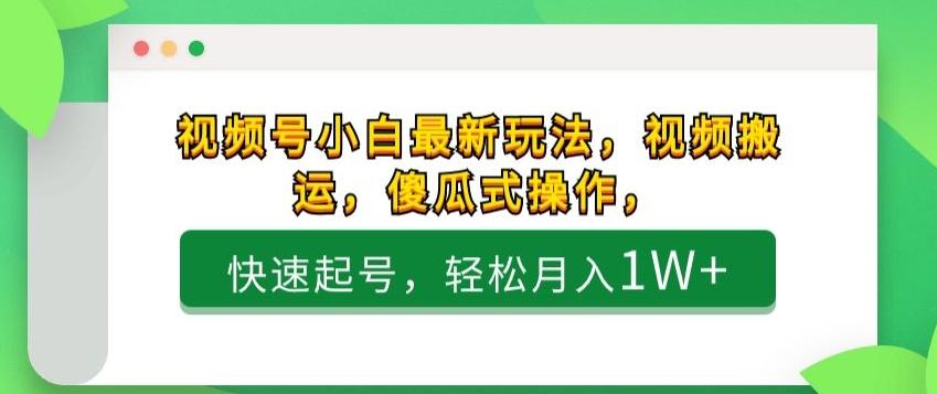 视频号小白最新玩法，视频搬运，傻瓜式操作，快速起号，轻松月入1W+-Xiaobei云
