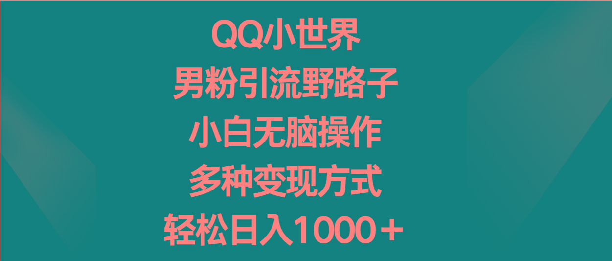 QQ小世界男粉引流野路子，小白无脑操作，多种变现方式轻松日入1000＋-Xiaobei云