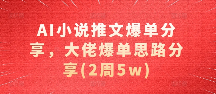 AI小说推文爆单分享，大佬爆单思路分享(2周5w)-Xiaobei云