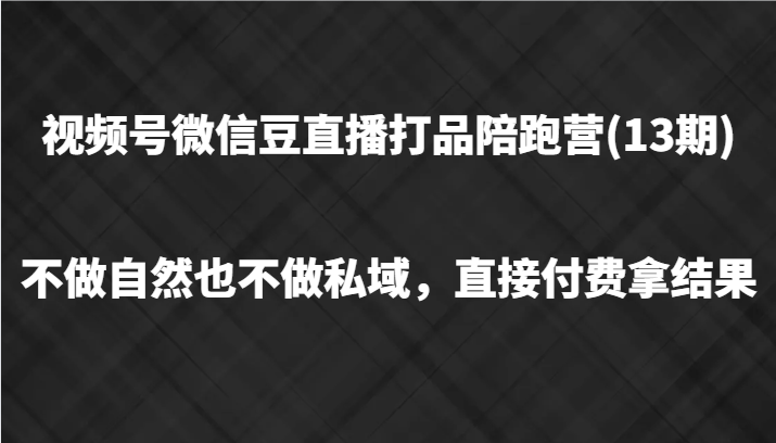 视频号微信豆直播打品陪跑(13期)，不做不自然流不做私域，直接付费拿结果-Xiaobei云