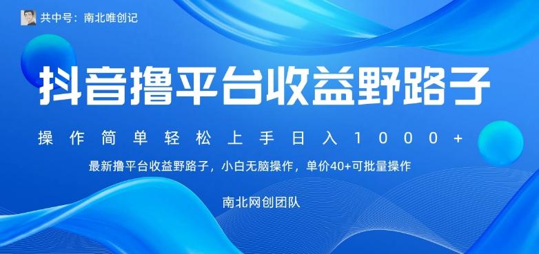 最新撸抖音平台收益野路子,操作简单,单价高,小白可无脑操作可日入1000+