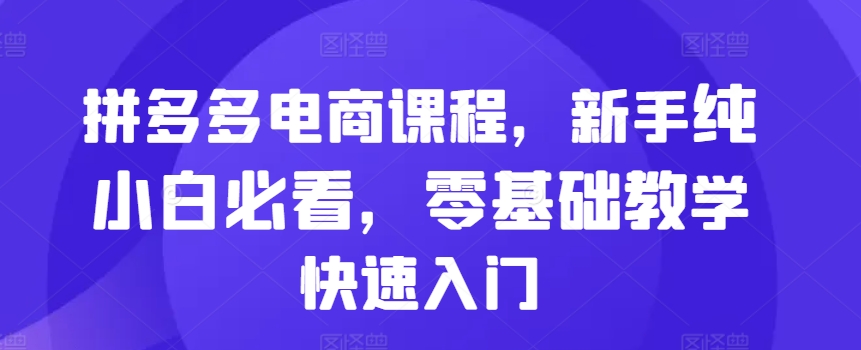 拼多多电商课程，新手纯小白必看，零基础教学快速入门-Xiaobei云