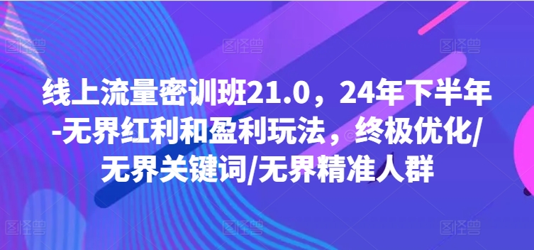 线上流量密训班21.0，24年下半年-无界红利和盈利玩法，终极优化/无界关键词/无界精准人群-Xiaobei云