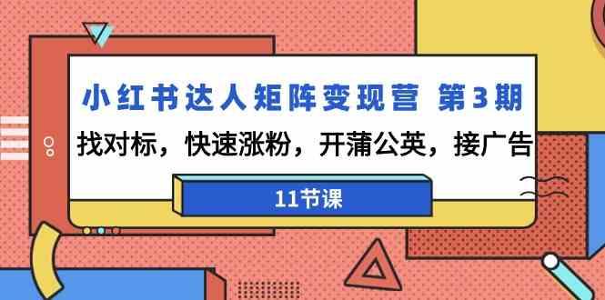 小红书达人矩阵变现营第3期，找对标，快速涨粉，开蒲公英，接广告(11节课)-Xiaobei云