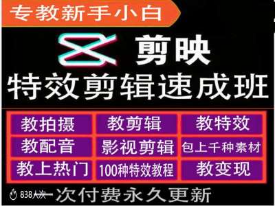 剪映特效教程和运营变现教程,特效剪辑速成班,专教新手小白