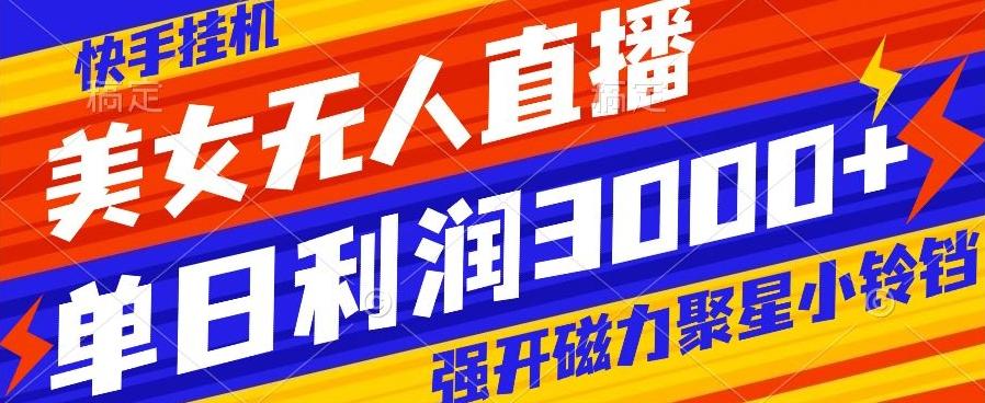 快手挂机，美女无人直播，强开磁力聚星小铃铛，日入3000+-Xiaobei云
