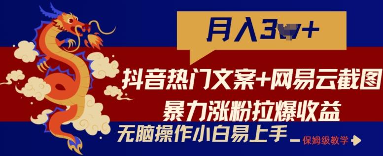 抖音热门文案+网易云截图暴力涨粉拉爆收益玩法，小白无脑操作，简单易上手【揭秘】-Xiaobei云