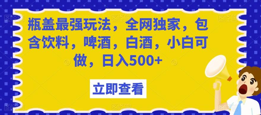 瓶盖最强玩法，全网独家，包含饮料，啤酒，白酒，小白可做，日入500+【揭秘】-Xiaobei云