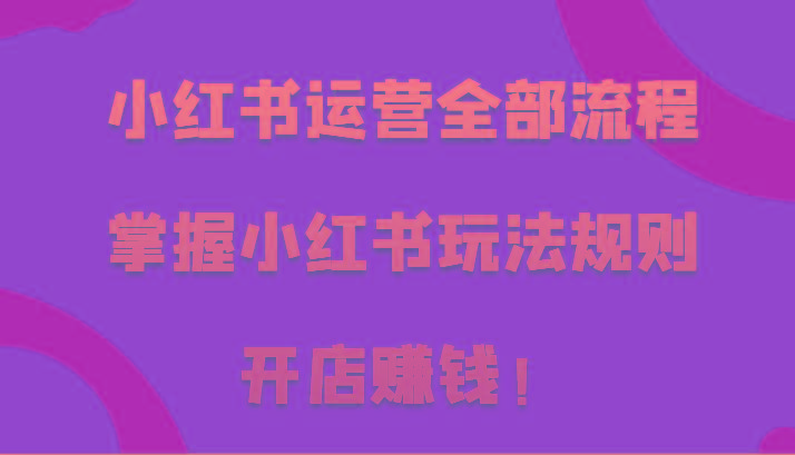 小红书运营全部流程，掌握小红书玩法规则，开店赚钱！-Xiaobei云