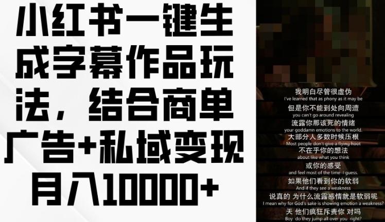 小红书一键生成字幕作品玩法，结合商单广告+私域变现月入1w+【揭秘】-Xiaobei云