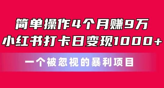 简单操作4个月赚9w，小红书打卡日变现1k，一个被忽视的暴力项目【揭秘】-Xiaobei云