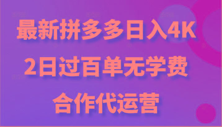 最新拼多多,日入4K+,2日过百单无学费,合作代运营-Xiaobei云