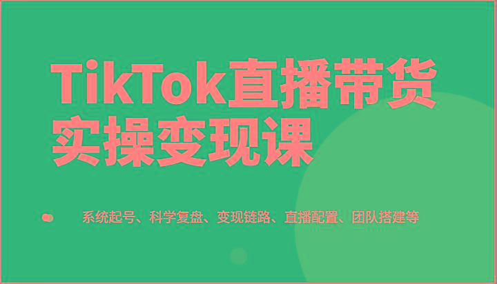 TikTok直播带货实操变现课：系统起号、科学复盘、变现链路、直播配置、团队搭建等-Xiaobei云