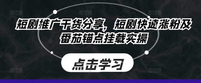 短剧推广干货分享，短剧快速涨粉及番茄锚点挂载实操-Xiaobei云