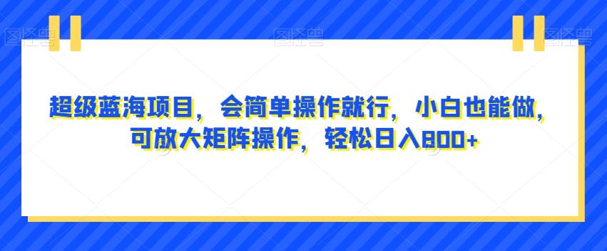 超级蓝海项目，会简单操作就行，小白也能做，可放大矩阵操作，轻松日入800+，-Xiaobei云